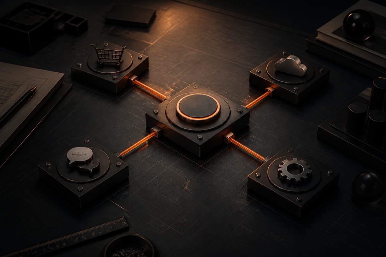 Connected commerce, cloud, communication, and operations modules.